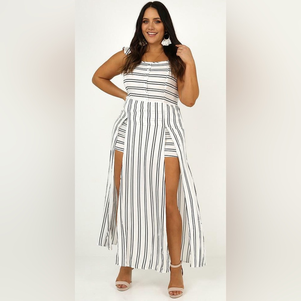 THINKING BOUT YOU MAXI PLAYSUIT IN WHITE STRIPE - Picture 6 of 8